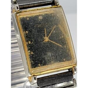 Vintage Choice Quartz Square Dress Watch Black and Gold Face Stainless Steel